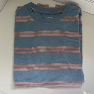 J. Crew Blue Tee with Coral Stripes